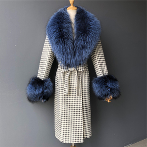 Gran oferta, abrigo de lana de Invierno para <span class=keywords><strong>mujer</strong></span>, gabardina cruzada 100% con cuello de piel de zorro Real, abrigos de invierno de Cachemira al por mayor para <span class=keywords><strong>mujer</strong></span> - Product Image 2