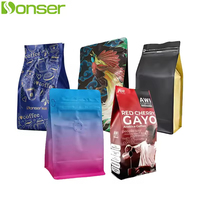 Prix de gros Sac debout écologique en plastique PE imprimé sur mesure Sac d'emballage en grains de café à fond plat avec valve et fermeture éclair