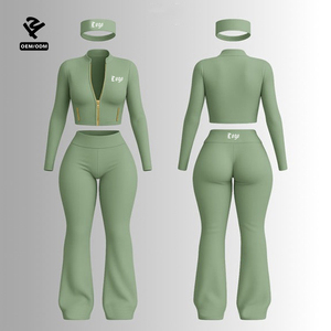 Ensemble de survêtement d'hiver pour femmes Y2k avec logo personnalisé, veste zippée intégrale, pantalon évasé, 2 pièces, vêtements de <span class=keywords><strong>sport</strong></span> pour femmes, ensembles de fitness pour la salle de <span class=keywords><strong>sport</strong></span> - Product Image 1