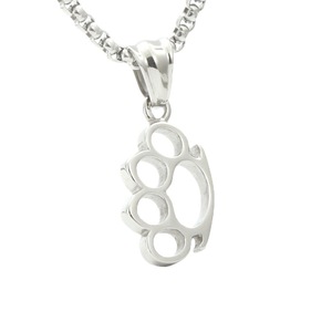 Brass Knuckle Pendant Necklace Silver White Zinc Alloy <b>Titanium</b> Steel Themed Pendant Gift Jewelry - Product Image 5