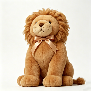 Peluche de león marrón suave, león de peluche con corbata de lazo, león de peluche con lazo color champán, león de peluche realista. - Product Image 4