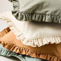 Housse de coussin moderne à volants, 100% lin/coton mélangé, motif uni, écologique, lavable, fermeture éclair, pour la maison et l'hôtel