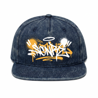 Casquette de skate en toile et denim, style rétro sportif d'automne, imprimé effet usé, 6 panneaux, visière plate, respirante, imperméable, avec motif