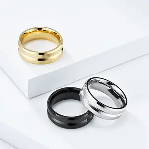 批发8毫米经典不锈钢结婚戒指男女18k镀金承诺戒指