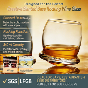 Slanted Base <strong>Rocking</strong> Design Luxury Glass <strong>Tumbler</strong> 340ml BPA Free Dishwasher Safe for Wine Tasting and Whiskey Service at Bars - Product Image 2