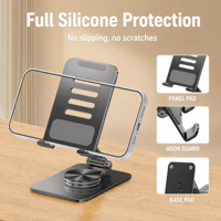 Support de téléphone rotatif à 360 degrés, support de bureau pliable en alliage, base pivotante en acier au carbone, réglable pour téléphone et tablette