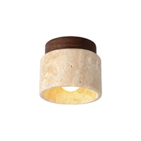 Lampe de plafond en travertin jaune naturel de style Wabi Sabi japonais, base en bois massif, lumière en pierre E27 pour entrée, salon