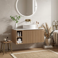 Meuble-lavabo mural flottant cannelé avec vasque en céramique blanche, meuble de rangement pour salle de bain