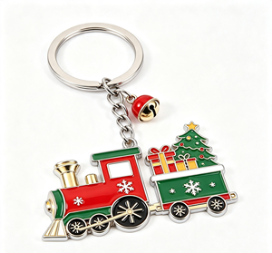 Porte-clés vintage en métal en forme de train de Noël, porte-monnaie en alliage de zinc avec pendentif clochette, idéal comme souvenir ou cadeau - Product Image 2