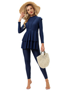 Modest Women Swimwear Long Sleeve Ruffle Layered Islamic <b>Swimsuit</b> <b>Full</b> <b>Coverage</b> Cap Bathing Suit For Women Swimming M049# - Product Image 3