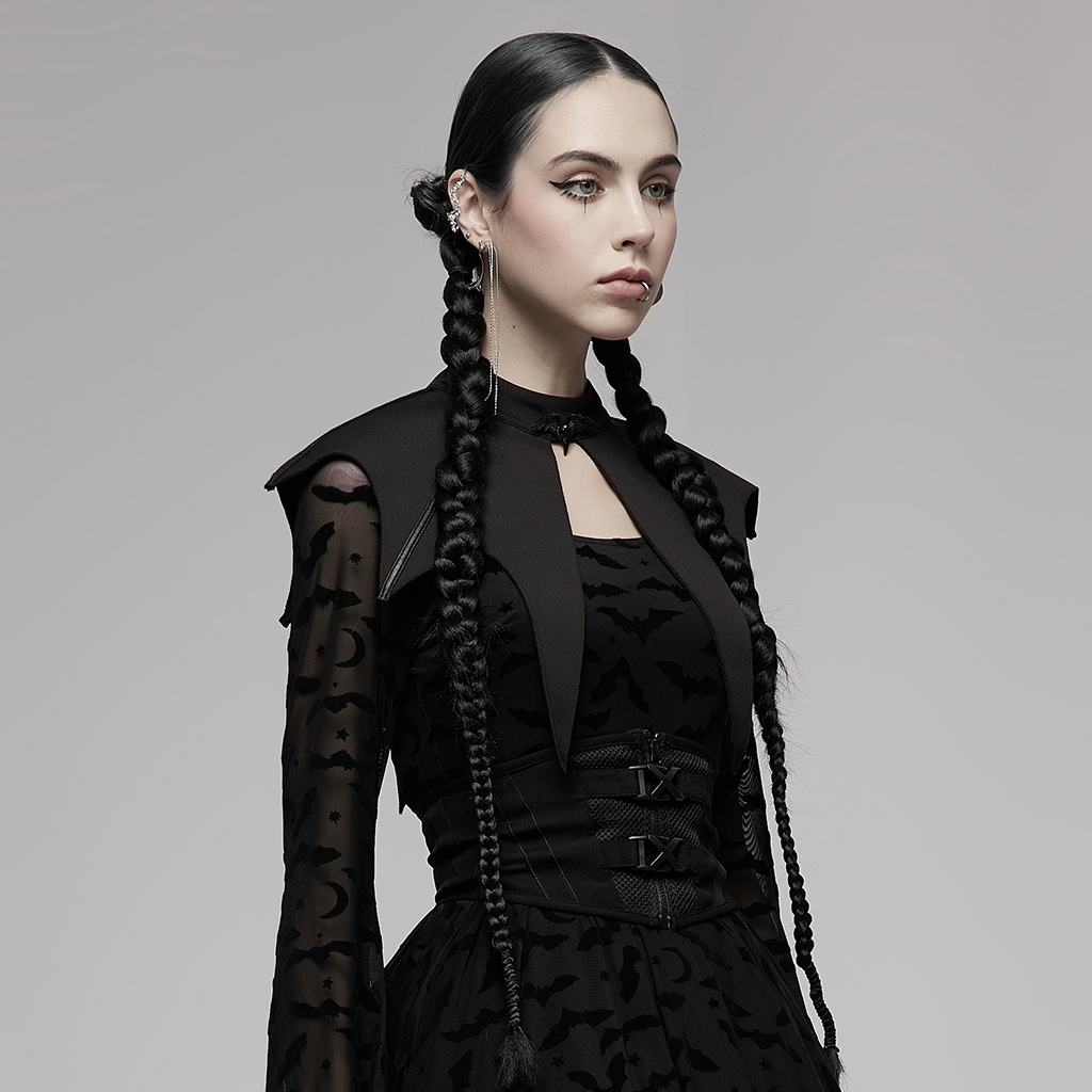 Punk Rave OPS-257LHF fashion accessories dark gothic bat wing shape with matt black detachable bird-head pin adjustable collar