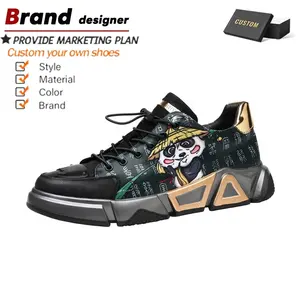 Original high quality printed men formal height increasing shoes for men chunky skateboard leather casual shoes