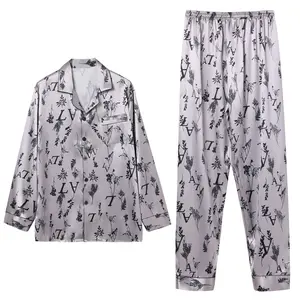 Мужская Летняя шелковая атласная пижама с цифровой печатью