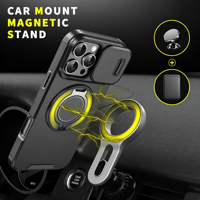 Coque de téléphone personnalisable en TPU+PC pour iPhone avec fenêtre coulissante pour l'appareil photo, support magnétique, béquille, coque antichoc robuste 3-en-1