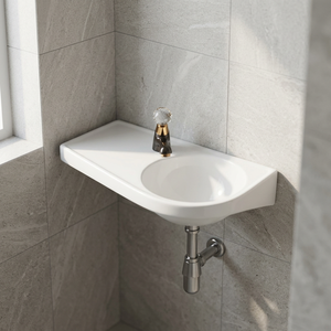 Lavabo mural rectangulaire en céramique blanc brillant, design moderne, pour projets hôteliers et commerciaux, vente en gros - Product Image 6