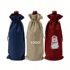 Bolsa de Embalaje para Botellas de Champán de Lino con Logotipo Personalizado al por Mayor, Funda para Botellas de Vino Tinto de 750 ml con Cordón, para Navidad - Product Image 1