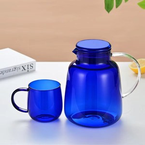 Jarra de agua fría de vidrio azul de gran capacidad, juego de vasos para el hogar, jarra de agua fría de vidrio de borosilicato alto - Product Image 3