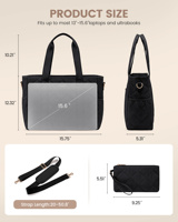 Sac fourre-tout matelassé LOVEVOOK 15,6 17 pouces pour femme, sac à main pour ordinateur portable, grande capacité, sac de travail, sac à bandoulière pour le bureau