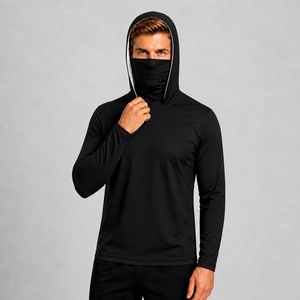 <b>Men's</b> <b>Long</b> <b>Sleeve</b> Solid Black Hooded Pullover <b>Top</b> UPF 50 Quick Dry Fishing Wear - Product Image 4