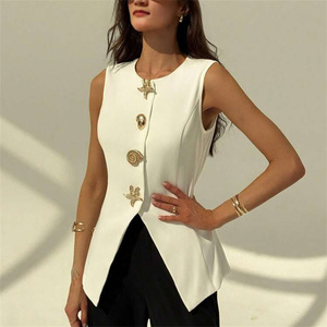 Chaleco Transpirable con Cuello en V y Cintura Ajustada para <span class=keywords><strong>Mujer</strong></span> - Blusa sin Mangas Elegante y Holgada para Uso Diario - Product Image 1