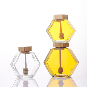 Bán Buôn Thả Thủy Tinh Rỗng Mật Ong Bao Bì 220Ml 380Ml Lục Giác Mật Ong Lọ Với Gỗ Gáo Cho Kẹo Thạch Lưu Trữ - Product Image 3