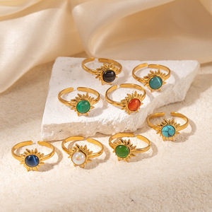 스테인리스 스틸 와이드 텍스처 밴드 링, 골드 컬러 에칭 표면 유니섹스 패션 링 - Product Image 1