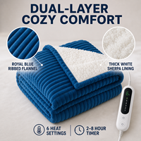 Plaid électrique personnalisé en flanelle sherpa bleu marine de luxe, 50x60 pouces, contrôle numérique, 6 niveaux de température, lavable en machine