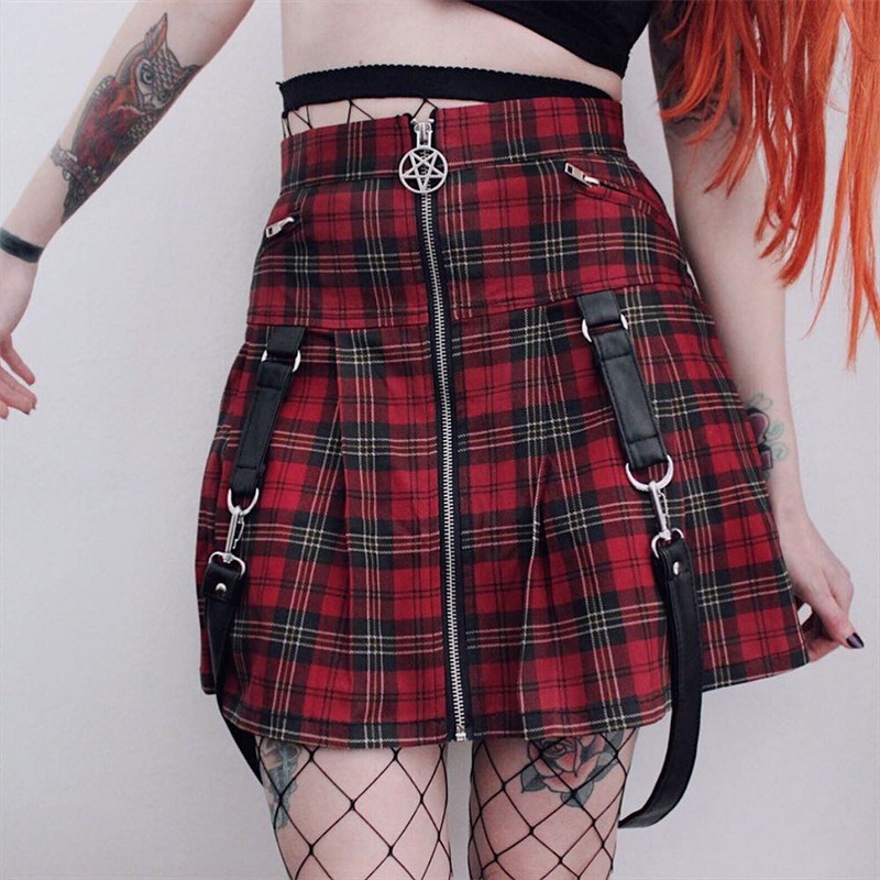 Minifalda Skater Acampanada A Cuadros Góticos Para Mujer u Minifalda Skater Acampanada A Cuadros Góticos Para Mujer u