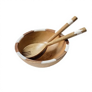 Handmade High Quality Salad Bowl With Salad Server Set Decorative <b>Wood</b> and Resin Serving Bowl Home Hotel Restaurant Tableware - Product Image 1