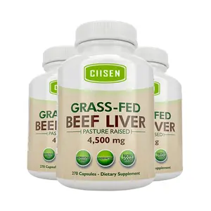 Grassfed Desiccated जिगर पूरक घास खिलाया बीफ़ जिगर Heme के साथ लोहे CoQ10 कैप्सूल 4500mg विटामिन ए और B12