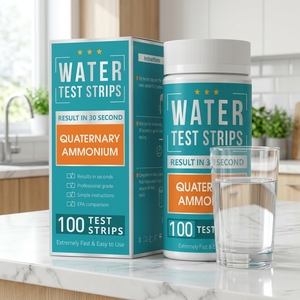 Tiras Reactivas de <span class=keywords><strong>Amonio</strong></span> Cuaternario para Análisis de Agua, 100 Unidades, <span class=keywords><strong>Desinfectante</strong></span>, Lectura Rápida en 30 Segundos, Papel de Prueba para Concentración de <span class=keywords><strong>Desinfectante</strong></span> - Product Image 1