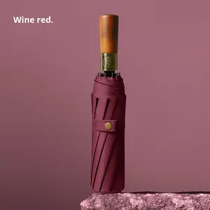 Vente en gros de 10 nervures avec manche en bois entièrement automatique Parapluie d'affaires Pare-soleil pliable pour le soleil - Product Image 6