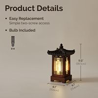 Lanterne de table antique de style traditionnel en bois, lampe d'appoint orientale artisanale de style asiatique en forme de pagode