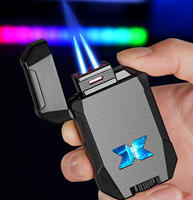 Briquet torche à double flamme bleue créatif, design Mecha moderne en métal, pour cigares et cigarettes, cadeau haut de gamme personnalisé pour hommes