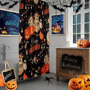 <b>Black</b> Halloween Jack Lanterns Polyester Shower Curtain Bathroom Curtain Digital Print Waterproof Custom Print Wholesale Modern - Product Image 3