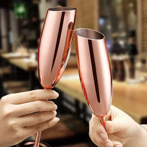 Logo <span class=keywords><strong>personnalisé</strong></span> Luxe Vin Gobelets en métal Cocktail Verres à vin 250ml Acier inoxydable Cuivre Verre Vin Champagne Coupe Flûtes - Product Image 4
