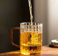 Tasse à thé en verre borosilicate personnalisée avec infuseur, motif floral fait main, ensemble de voyage avec poignée en bois