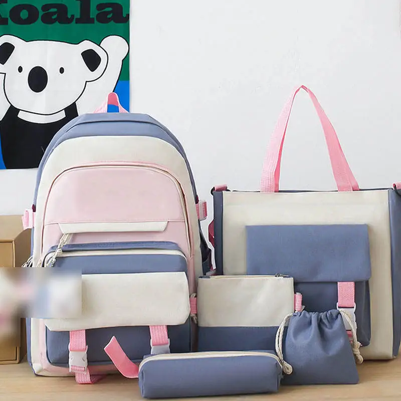 Conjunto de mochilas escolares duráveis para laptop, mochila de nylon para estudantes e crianças, 4 unidades personalizadas