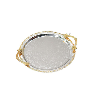 Plateau Européen <span class=keywords><strong>de</strong></span> Luxe Léger Doré et Argenté avec Poignées, Plateau Rétro à Surface Miroir pour Fruits, Bonbons et Snacks, Idéal pour Mariages, Hôtels et Restaurants - Product Image 5