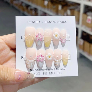 <span class=keywords><strong>Uñas</strong></span> Postizas Acrílicas Hechas a Mano al por Mayor, Diseño Personalizado, <span class=keywords><strong>Uñas</strong></span> Francesas en Forma de Almendra, 10 Piezas, OEM ODM - Product Image 3