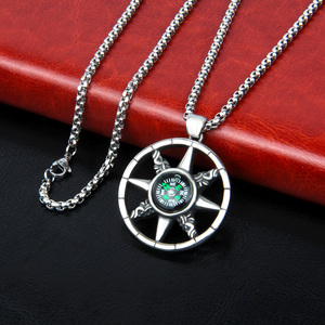 Personalized Male Accessory Wilderness Adventure Travel <strong>Compass</strong> Necklace with 316L Stainless Steel Pendant and Link <strong>Chain</strong> - Product Image 1