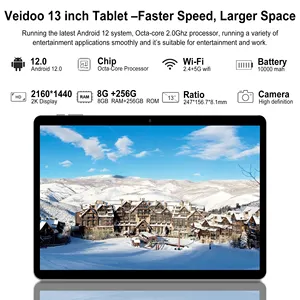 Veidoo 13 Inch Tablet Business 8GB 256GB Octa Core Phablet 2160 X 1440 2k Display Big Screen 10000 MAh Android Tablet Pc