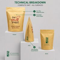 Sachet de café personnalisé imprimé en PE recyclable, sachet de café biodégradable, emballage de café avec logo personnalisé et valve, pochette stand-up