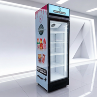 Congélateur vertical de présentation pour supermarché, à porte vitrée simple, refroidissement par ventilateur, congélation profonde à -24 degrés, pour restaurant commercial
