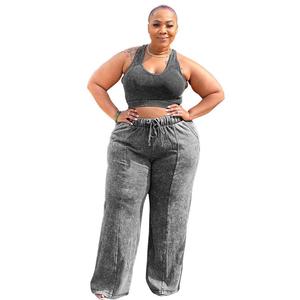 Vêtements pour femmes en gros : Ensemble sans manches avec haut court et pantalon large à taille élastique, Tailles Plus - Product Image 4