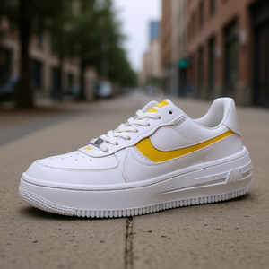 Zapatillas Nike AF1 Platform para Mujer, Blancas y Amarillas Ocre, de Lona con Cordones, Punta Redonda, Suela de EVA, Estilo Casual Robusto para Todas las Estaciones - Product Image 2