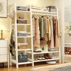 Perchero con Estantes y Ganchos para Almacenamiento en el Dormitorio, Tipo Vertical Blanco, Organizador de Ropa Multifuncional - Product Image 1