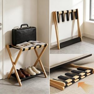 Wholesale Folding Wooden Multifunction Luggage Rack OEM ODM Custom Logo Heavy Duty Tolerance <b>Suitcase</b> <b>Storage</b> - Product Image 3