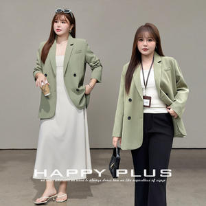 Blazer croisé grande taille pour femme Runqi, vert forêt, en sergé, col cranté, couleur unie, style décontracté N8235 - Product Image 4