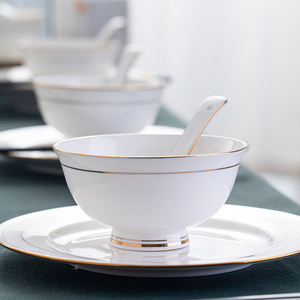 Vajilla de Porcelana China con Borde Dorado, Tazón de Arroz Nórdico de Porcelana Jingdezhen - Product Image 6